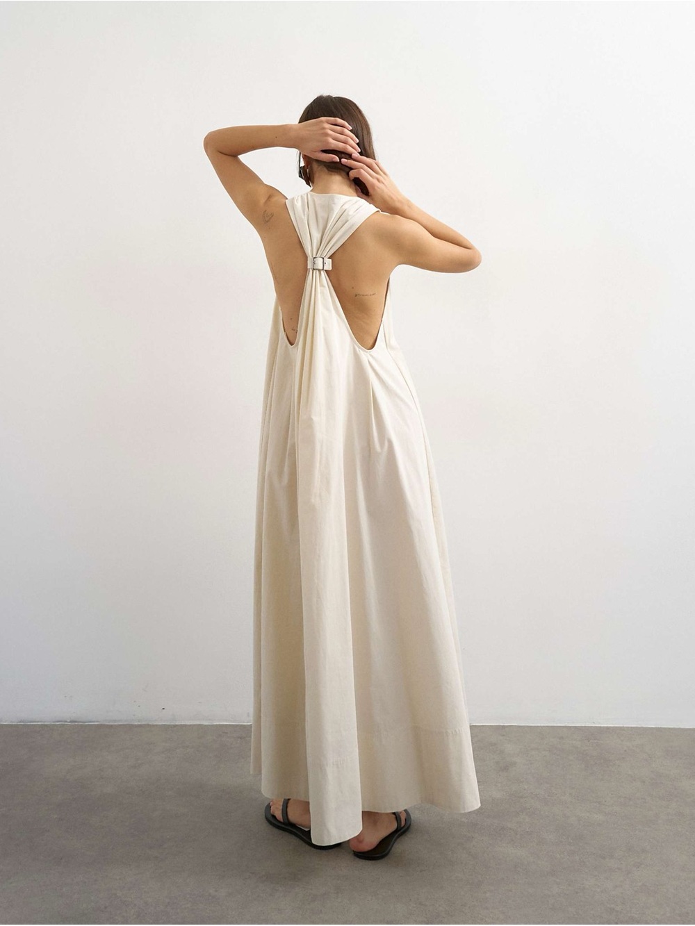 NWT Topshop poplin halter deep hem maxi trapeze dress in off white